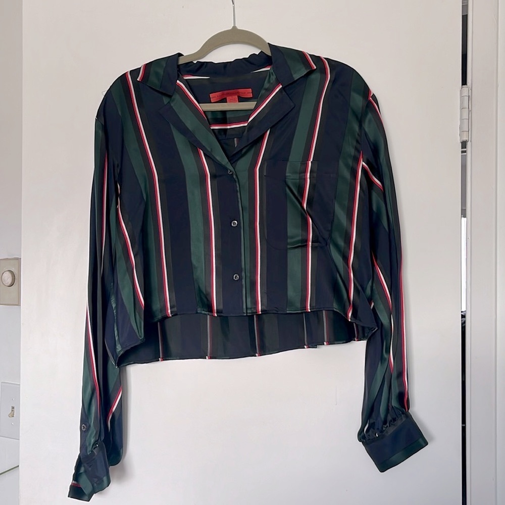 Hilfiger Collection Striped Cropped Button Down Blouse